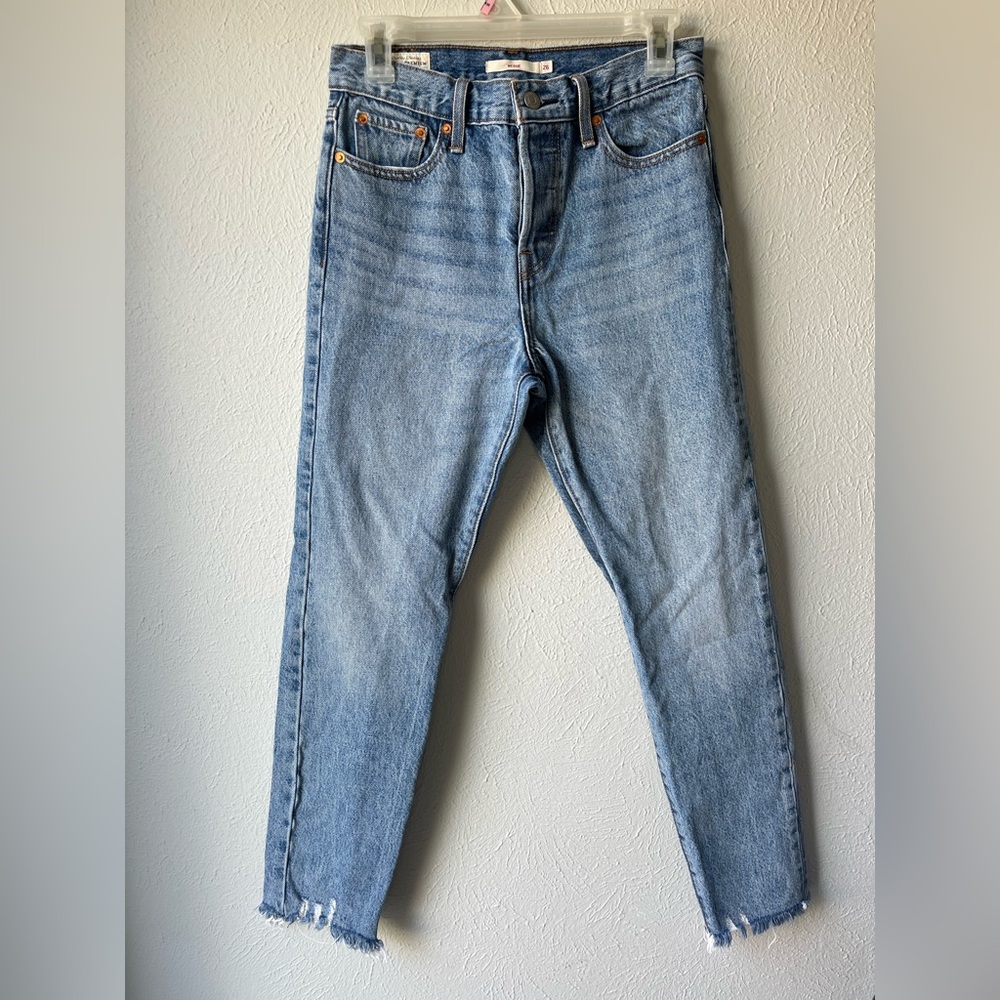 Levis Wedgie Jeans Size 26 Light Wash Button Fly Denim Cut Hem
